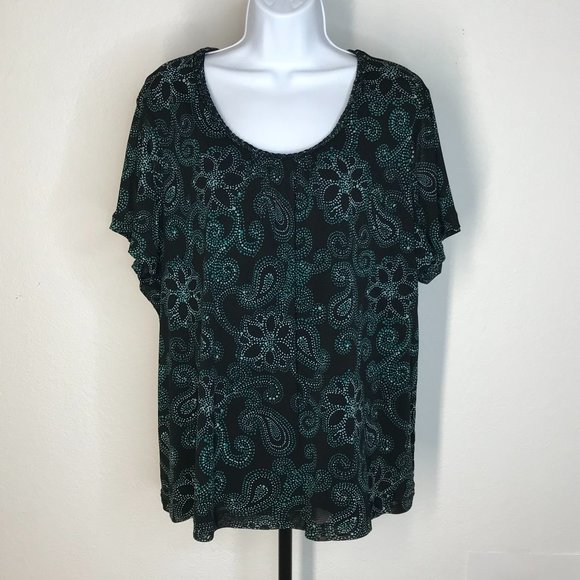 🪻Croft & Barrow S/S Blouse | Black/Green | Size 3X - Picture 11 of 11